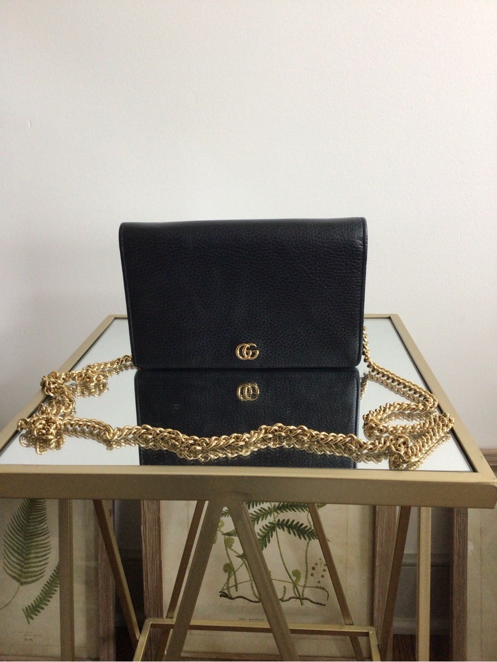 Gucci Black Leather Crossbody with Gold Chain